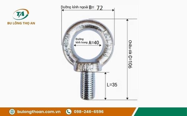 Thông số kỹ thuật của bu lông móc cẩu M12